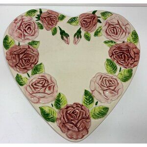 Majolica Roses Porcelain Platter Portugal Heart and Roses Hand Painted